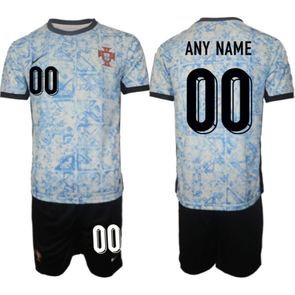 Men's Portugal Team Custom 2024-25 White Blue Away Soccer Jerseys