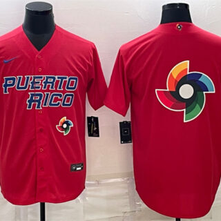Men's Puerto Rico Baseball 2023 Red World Baseball Big Logo Classic Replica Stitched Jerseys