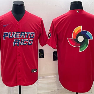 Men's Puerto Rico Baseball 2023 Red World Baseball Big Logo With Patch Classic Replica Stitched Jersey