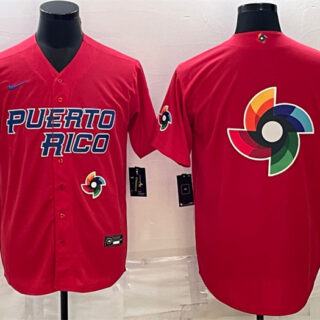 Men's Puerto Rico Baseball 2023 Red World Baseball Big Logo With Patch Classic Replica Stitched Jerseys