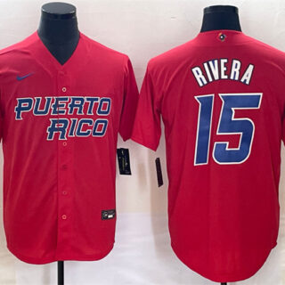 Men's Puerto Rico Baseball #15 Emmanuel Rivera 2023 Red World Baseball Classic Stitched Jersey