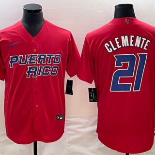 Men's Puerto Rico Baseball #21 Roberto Clemente 2023 Red World Baseball Classic Stitched Jersey
