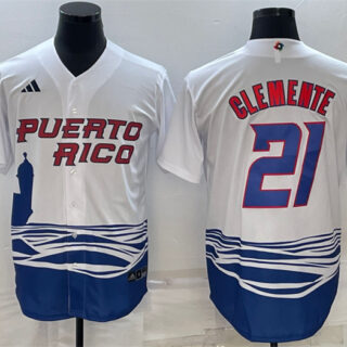 Men's Puerto Rico Baseball #21 Roberto Clemente 2023 White World Baseball Classic Stitched Jersey