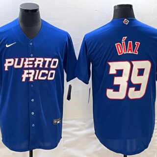 Men's Puerto Rico Baseball #39 Edwin Díaz 2023 Royal World Baseball Classic Stitched Jersey