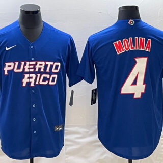 Men's Puerto Rico Baseball #4 Yadier Molina 2023 Royal World Baseball Classic Stitched Jersey