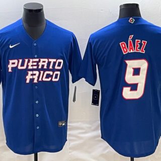 Men's Puerto Rico Baseball #9 Javier Báez 2023 Royal World Baseball Classic Stitched Jersey