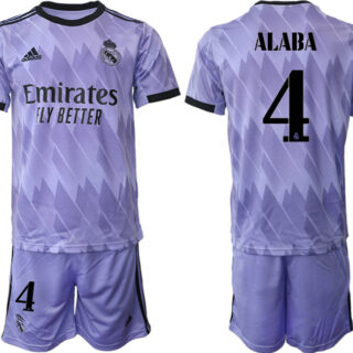 Men's Real Madrid #4 David Alaba 22 23 Purple Away Soccer Jersey Suit