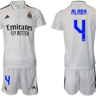 Men's Real Madrid #4 David Alaba 22 23 White Home Soccer Jersey Suit 1