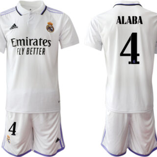 Men's Real Madrid #4 David Alaba 22 23 White Home Soccer Jersey Suit
