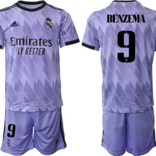 Men's Real Madrid #9 Karim Benzema 22 23 Purple Away Soccer Jersey Suit