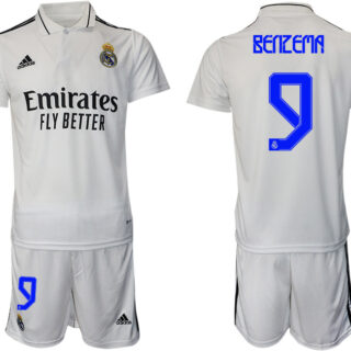 Men's Real Madrid #9 Karim Benzema 22 23 White Home Soccer Jersey Suit 1