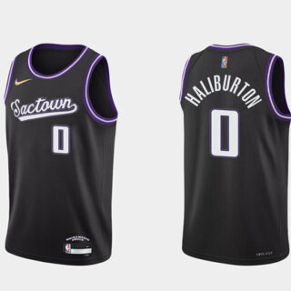 Men's Sacramento Kings #0 Tyrese Haliburton 2021 22 Black 75th Anniversary City Edition Stitched Basketball Jersey