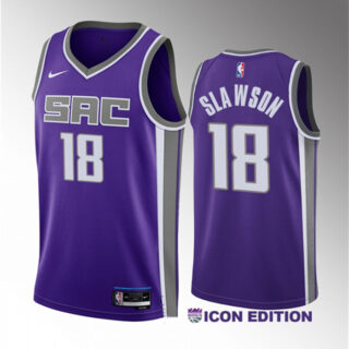 Men's Sacramento Kings #18 Jalen Slawson Purple 2023 Draft Icon Edition Stitched Jersey