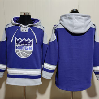 Men's Sacramento Kings Blank Blue Grey Lace-Up Pullover Hoodie