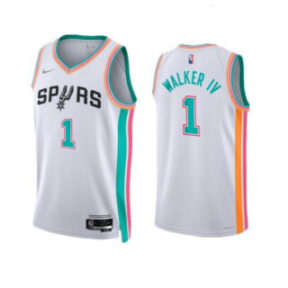 Men's San Antonio Spurs #1 Lonnie Walker IV 2021 22 White City Edition Stitched Jersey