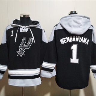 Men's San Antonio Spurs #1 Victor Wembanyama Black Ageless Must-Have Lace-Up Pullover Hoodie
