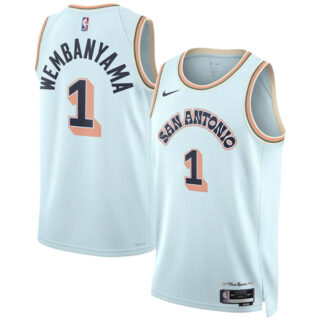 Men's San Antonio Spurs #1 Victor Wembanyama Light Blue 2024 25 City Edition Stitched Basketball Jersey