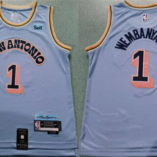 Men's San Antonio Spurs #1 Victor Wembanyama Light Blue 2024-25 City Edition Stitched Basketball Jersey