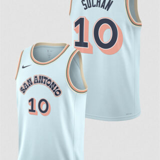 Men's San Antonio Spurs #10 Jeremy Sochan Light Blue 2024 25 City Edition Stitched Basketball Jersey