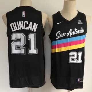 Men's San Antonio Spurs #21 Tim Duncan Black 2021 Nike City Edition Swingman Stitched NBA Jersey With The NEW Sponsor Logo