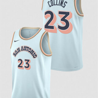 Men's San Antonio Spurs #23 Zach Collins Light Blue 2024 25 City Edition Stitched Basketball Jersey