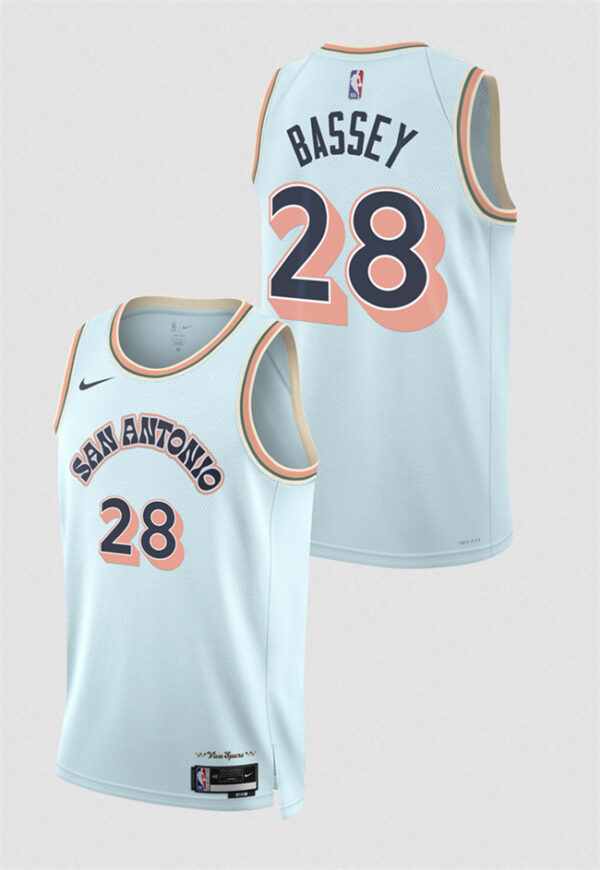 Men's San Antonio Spurs #28 Charles Bassey Light Blue 2024 25 City Edition Stitched Basketball Jersey