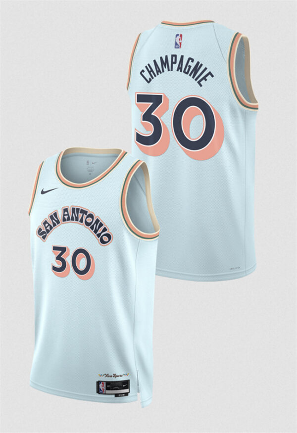 Men's San Antonio Spurs #30 Julian Champagnie Light Blue 2024 25 City Edition Stitched Basketball Jersey