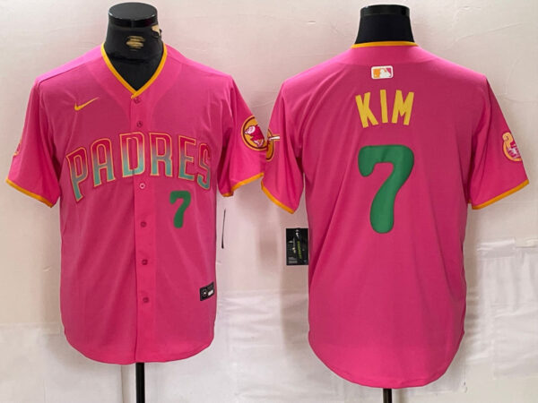 Men's San Diego Padres ##7 Ha-Seong Kim Pink Cool Base Stitched Baseball Jerseys
