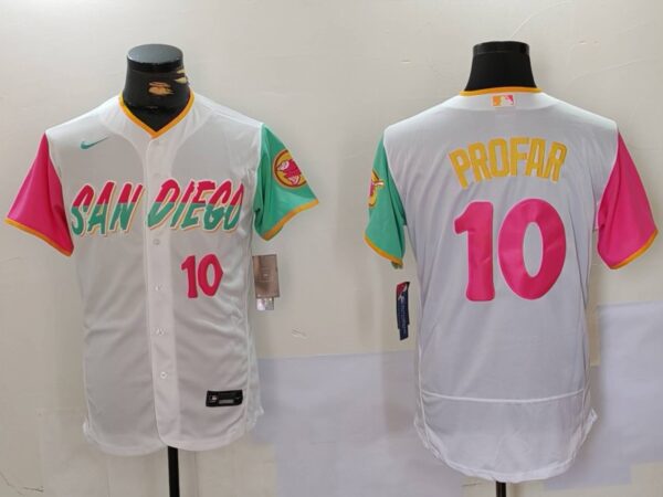 Men's San Diego Padres #10 Jurickson Profar White City Connect Cool Base Stitched Baseball Jerseys