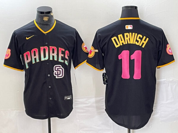 Men's San Diego Padres #11 Yu Darvish Black Cool Base Stitched Baseball Jerseys