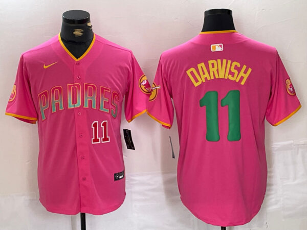 Men's San Diego Padres #11 Yu Darvish Pink Cool Base Stitched Baseball Jerseys