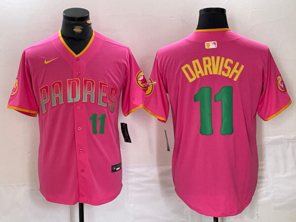 Men's San Diego Padres #11 Yu Darvish Pink Cool Base Stitched Baseball Jerseys