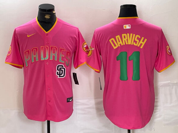 Men's San Diego Padres #11 Yu Darvish Pink Cool Base Stitched Baseball Jerseys