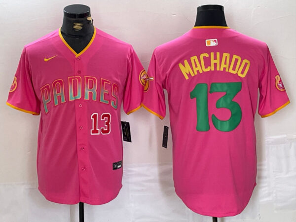 Men's San Diego Padres #13 Manny Machado Pink Cool Base Stitched Baseball Jerseys
