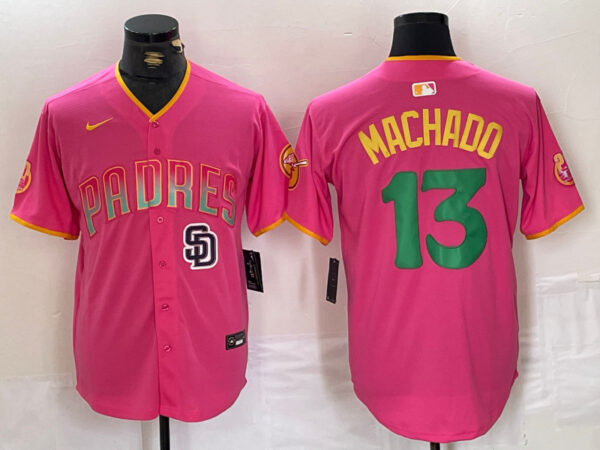 Men's San Diego Padres #13 Manny Machado Pink Cool Base Stitched Baseball Jerseys