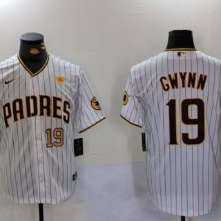 Men's San Diego Padres #19 19 Tony Gwynn White With PS Patch Cool Base Stitched Baseball Jersey