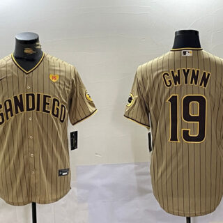 Men's San Diego Padres #19 Tony Gwynn Tan Cool Base Stitched Baseball Jerseys