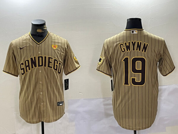 Men's San Diego Padres #19 Tony Gwynn Tan Cool Base Stitched Baseball Jerseys