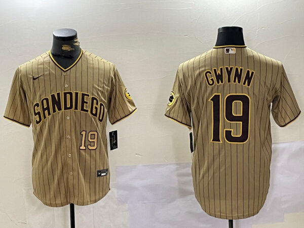 Men's San Diego Padres #19 Tony Gwynn Tan Cool Base Stitched Baseball Jerseys
