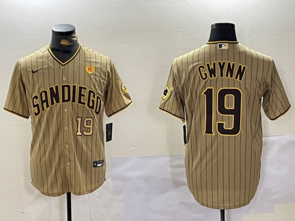 Men's San Diego Padres #19 Tony Gwynn Tan Cool Base Stitched Baseball Jerseys