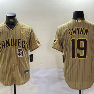 Men's San Diego Padres #19 Tony Gwynn Tan Cool Base Stitched Baseball Jerseys