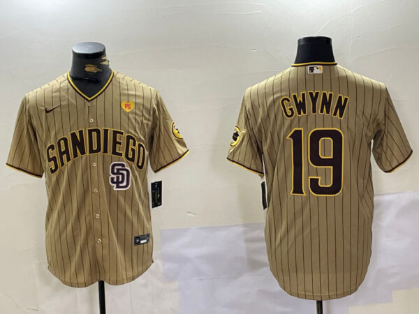 Men's San Diego Padres #19 Tony Gwynn Tan Cool Base Stitched Baseball Jerseys