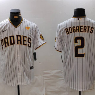 Men's San Diego Padres #2 Xander Bogaerts White With PS Patch Cool Base Stitched Baseball Jersey