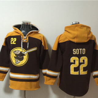 Men's San Diego Padres #22 Juan Soto Brown Yellow Ageless Must-Have Lace-Up Pullover Hoodie