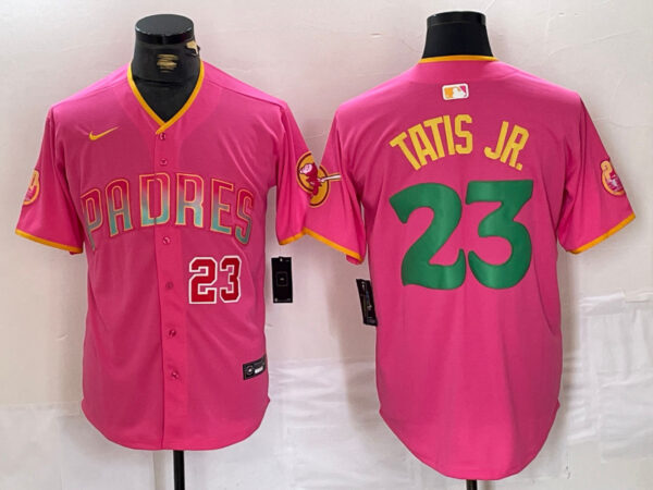 Men's San Diego Padres #23 Fernando Tatis Jr. Pink Cool Base Stitched Baseball Jerseys