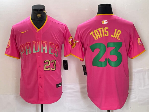 Men's San Diego Padres #23 Fernando Tatis Jr. Pink Cool Base Stitched Baseball Jerseys