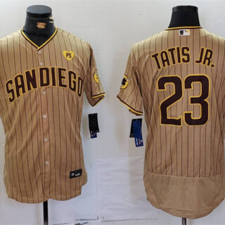 Men's San Diego Padres #23 Fernando Tatis Jr. Tan With PS Patch Flex Base Stitched Baseball Jersey