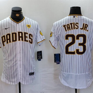 Men's San Diego Padres #23 Fernando Tatis Jr. White With PS Patch Flex Base Stitched Baseball Jersey