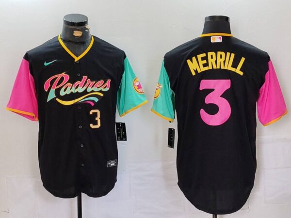 Men's San Diego Padres #3 Jackson Merrill Black City Connect Cool Base Stitched Baseball Jerseys