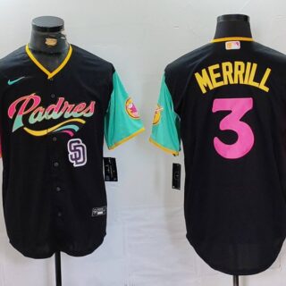 Men's San Diego Padres #3 Jackson Merrill Black City Connect Cool Base Stitched Baseball Jerseys